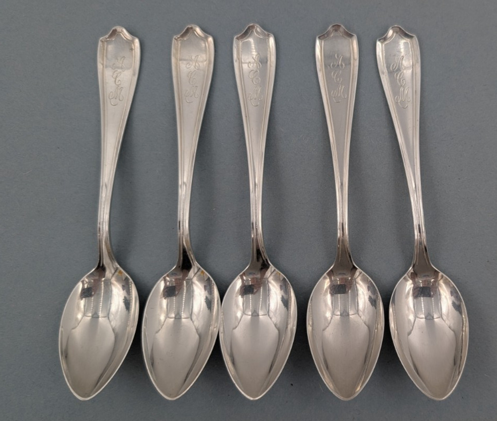 Alvin Maryland Sterling Silver Tea Spoons Set of 5 Monogramed 5-3/4", 99g